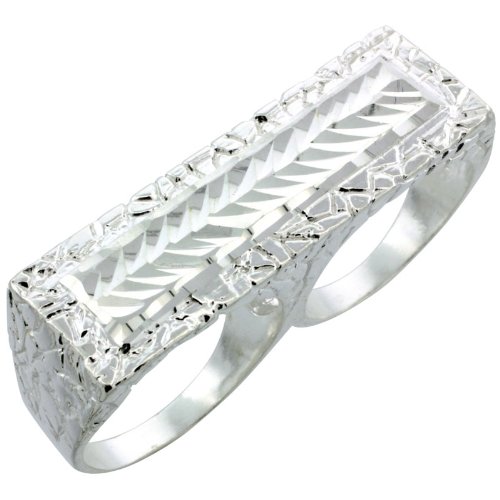 Sabrina Silver Sterling Silver 2- Finger Nugget Ring Diamond Cut Finish 9/16 inch wide,